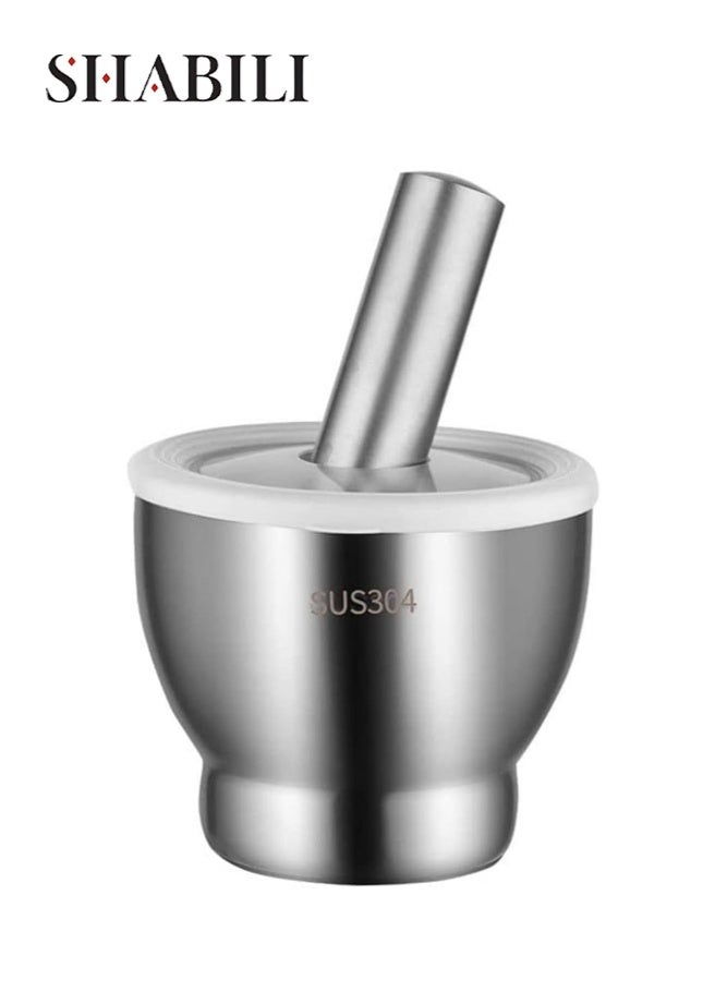 SHABILI Stainless Steel Crushing Bowl for Home Kitchen, Hand Masher Bowl Guacamole Bowl Garlic Press Spices Garlic Press for Families, Deep Anti-Slip Grinding Bowl for Daily Food Preparation (Silver) - Image 1